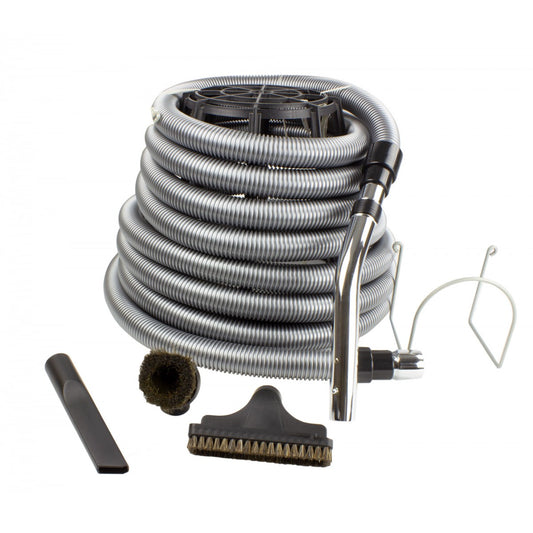 Central Vacuum Cleaner Kit for Garage - 30' (9 m) Silver Hose